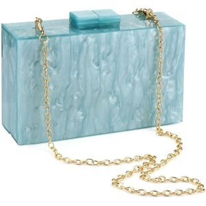 Blue Marble Acrylic Box Clutch Gold Chain Small Evening Bag